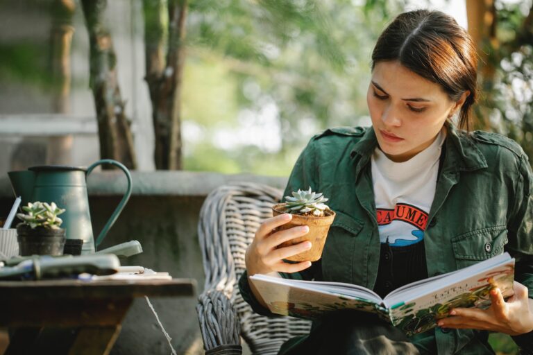 girl learning about plants